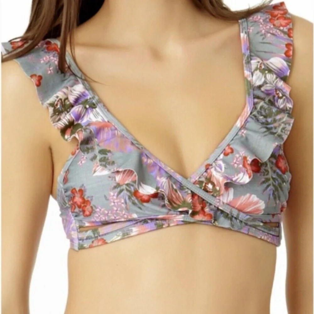No Boundaries Women’s Gray River Floral Bikini Top Size Large - Picture 1 of 8